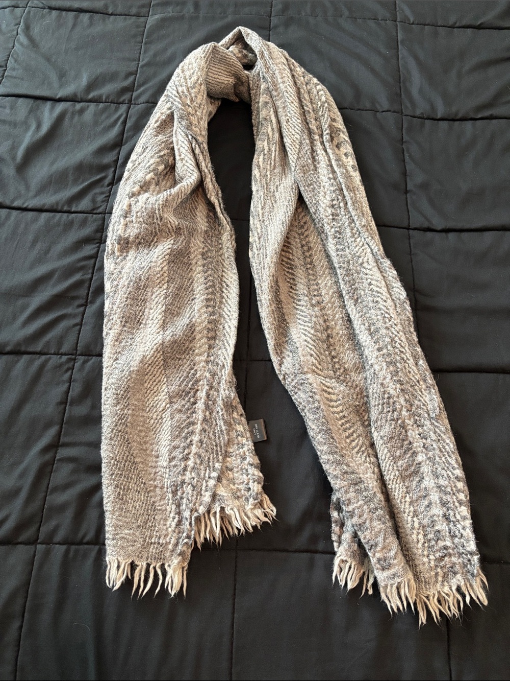 Soft Neutral Gray Fringe Women’s Scarf David Lawrence wool 20x66